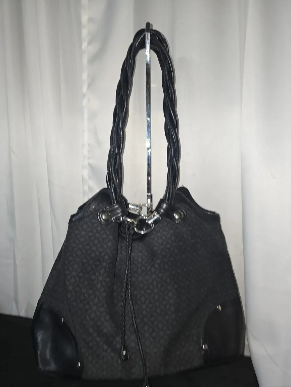 RELIC Black Patterned Shoulder Tote Bag with Twisted Handles Shoulder BAG